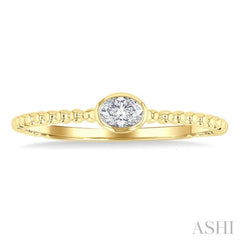 1/6 Ctw Ball Bead East-West Bezel Set Oval Cut Diamond Stackable Petite Fashion Ring in 14K Yellow Gold
