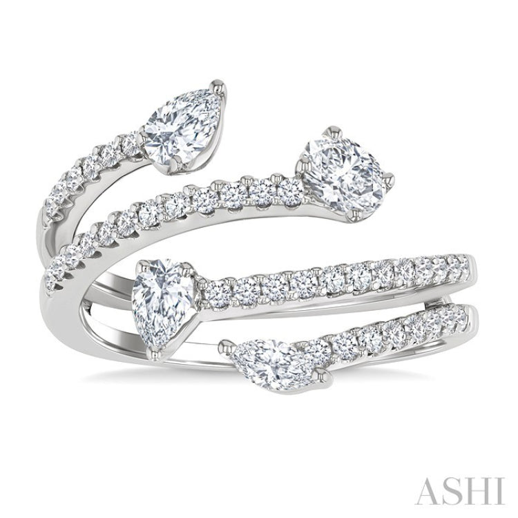 7/8 Ctw Split Open Bypass 4-Stone Mixed Diamond Cut Fashion Ring in 14K White Gold