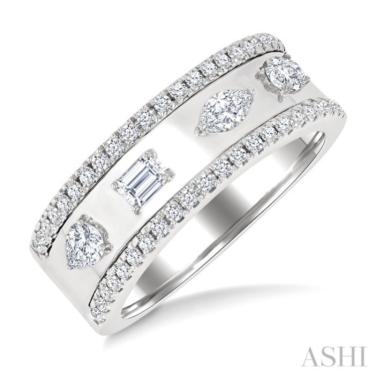 5/8 Ctw Mixed Shape Cut Diamond Fashion Wide Band in 14K White Gold