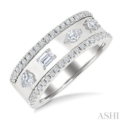 5/8 Ctw Mixed Shape Cut Diamond Fashion Wide Band in 14K White Gold