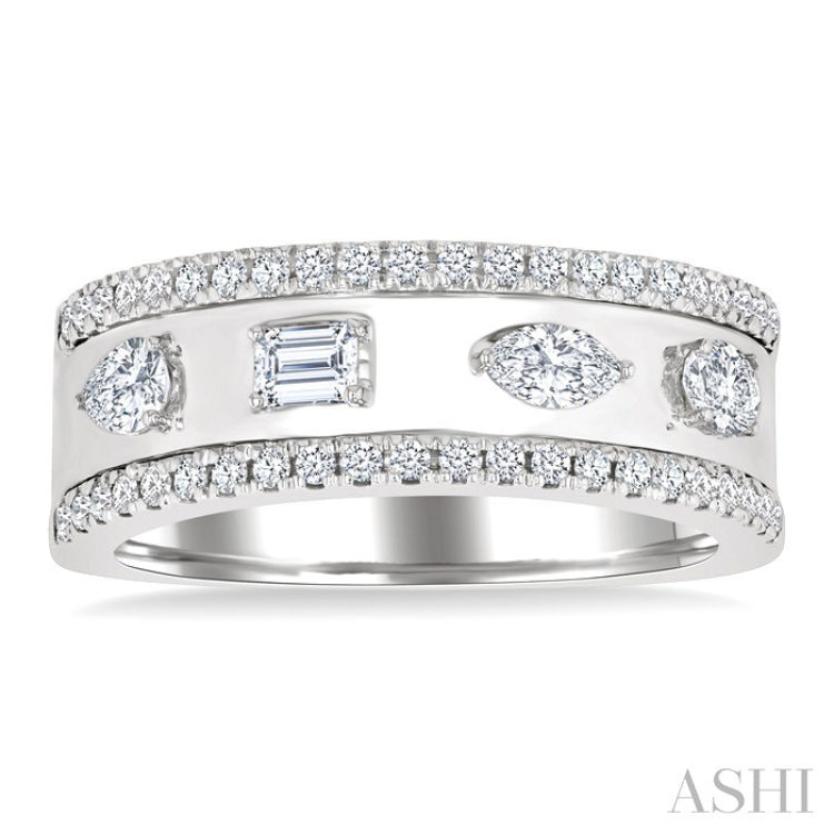 5/8 Ctw Mixed Shape Cut Diamond Fashion Wide Band in 14K White Gold