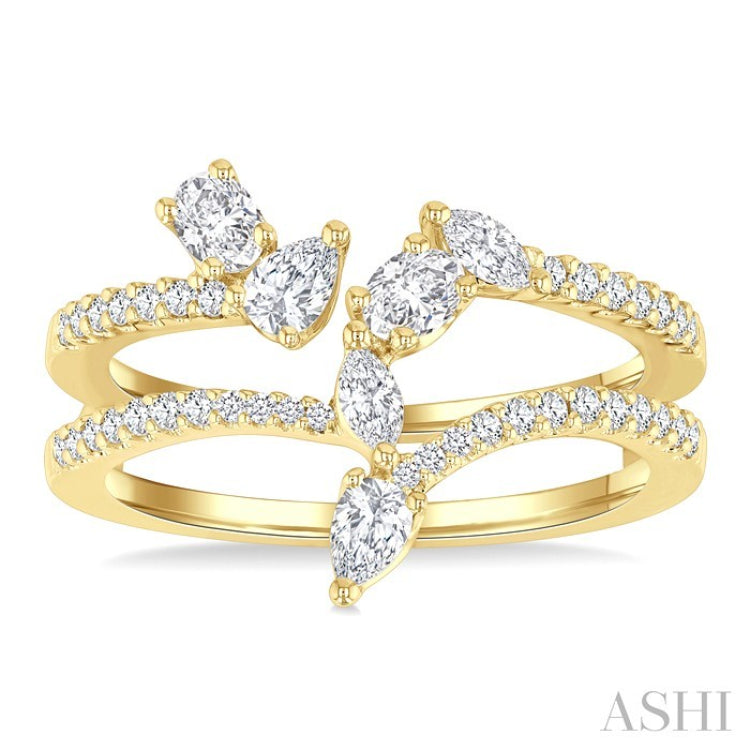 3/4 Ctw Mixed Diamond Cut Fashion Open Ring in 14K Yellow Gold