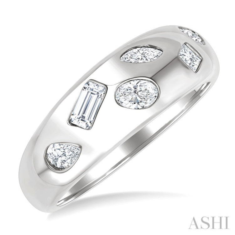 1/2 Ctw Mixed Shape Diamond Mosaic Wide Fashion Band in 14k White Gold