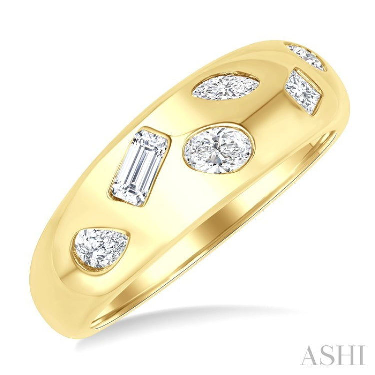 1/2 Ctw Mixed Shape Diamond Mosaic Wide Fashion Band in 14k Yellow Gold