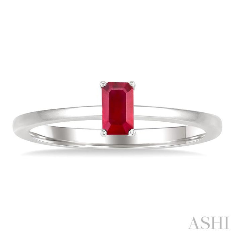 5x3 MM Octagon Shape Ruby Precious Solitaire Ring in 14K White Gold