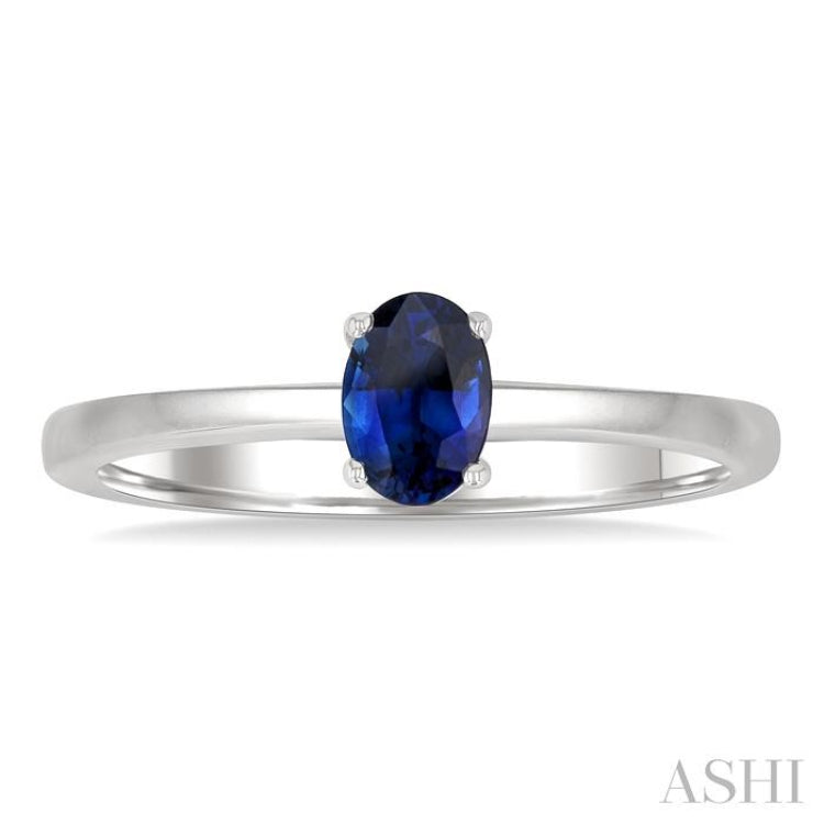 6x4 MM Oval Shape Sapphire Precious Solitaire Ring in 14K White Gold