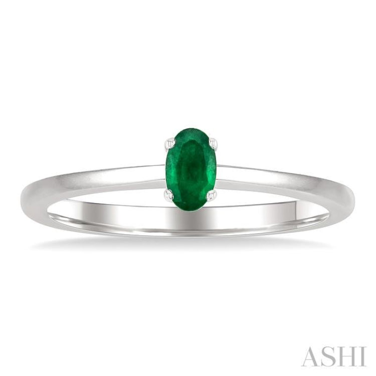5x3 MM Oval shape Emerald Precious Solitaire Ring in 14K White Gold