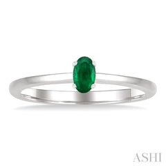5x3 MM Oval shape Emerald Precious Solitaire Ring in 14K White Gold