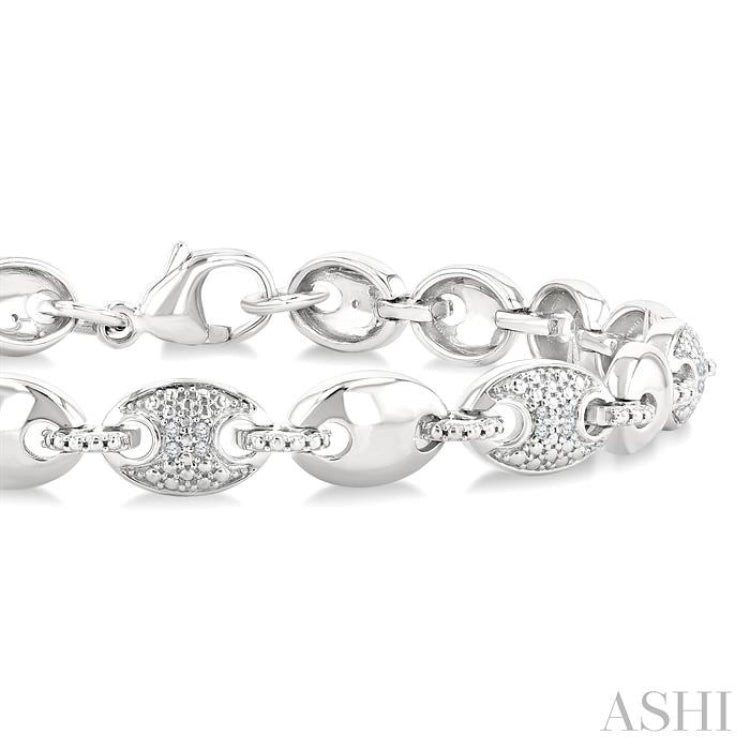 1/10 Ctw Mariner Link Single Cut Diamond Bracelet in Sterling Silver