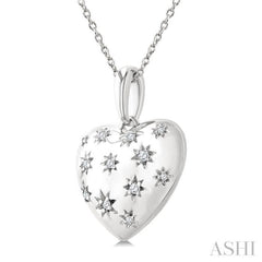 1/10 Ctw Bold Star Engraved Puffed Heart Round Cut Diamond Pendant With Chain in Sterling Silver