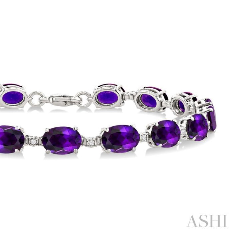 7X5 MM Oval Shape Amethyst and 1/10 Ctw Single Cut Diamond Semi-Precious Bracelet in Sterling Silver