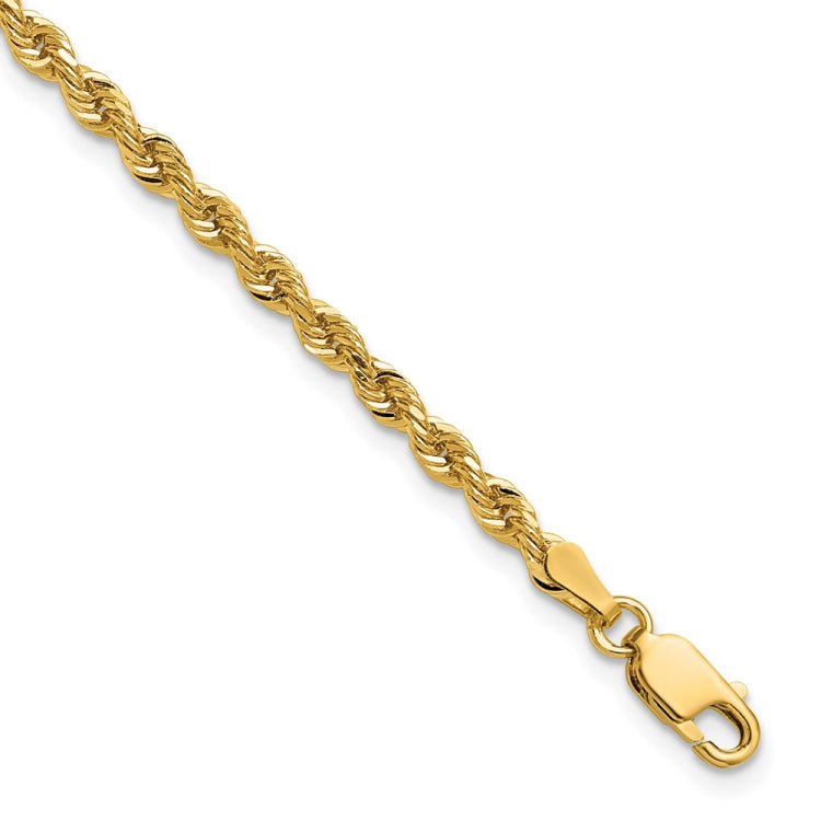 14K 7 inch 3mm Diamond-cut Rope with Lobster Clasp Chain