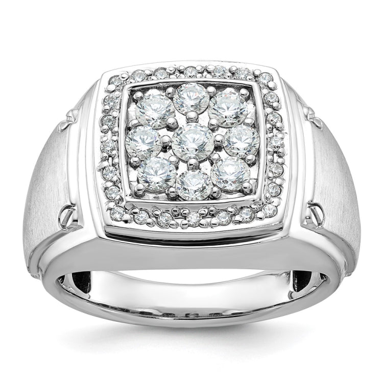 Men's WG 1.00ct tw Diamond Cluster Ring with Satin Finish Sides Mounting