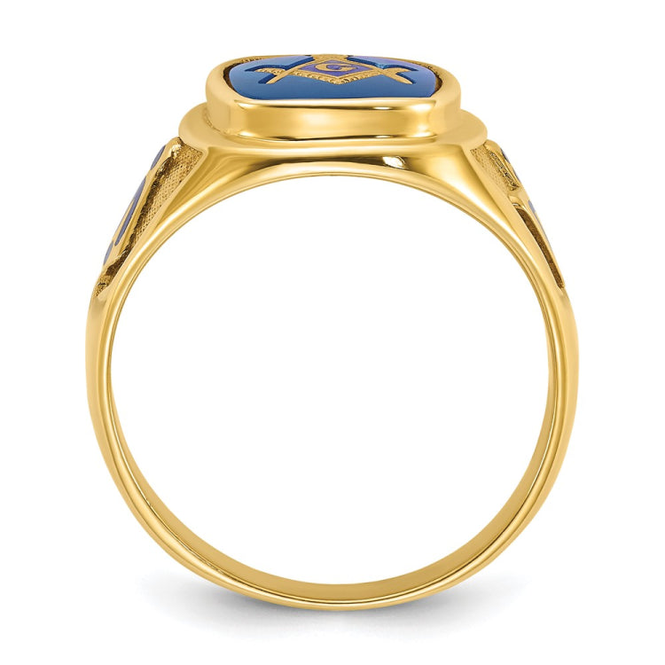 IBGoodman 14k Men's Polished and Textured with Blue Enamel and Lab Created Sapphire Blue Lodge Master Masonic Ring