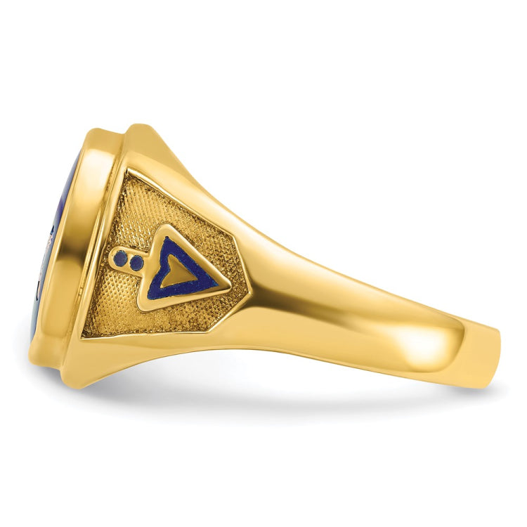 IBGoodman 14k Men's Polished and Textured with Blue Enamel and Lab Created Sapphire Blue Lodge Master Masonic Ring