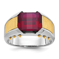 Men's TT Barrel Cut Created Garnet Ring with Satin Finish Sides Mounting