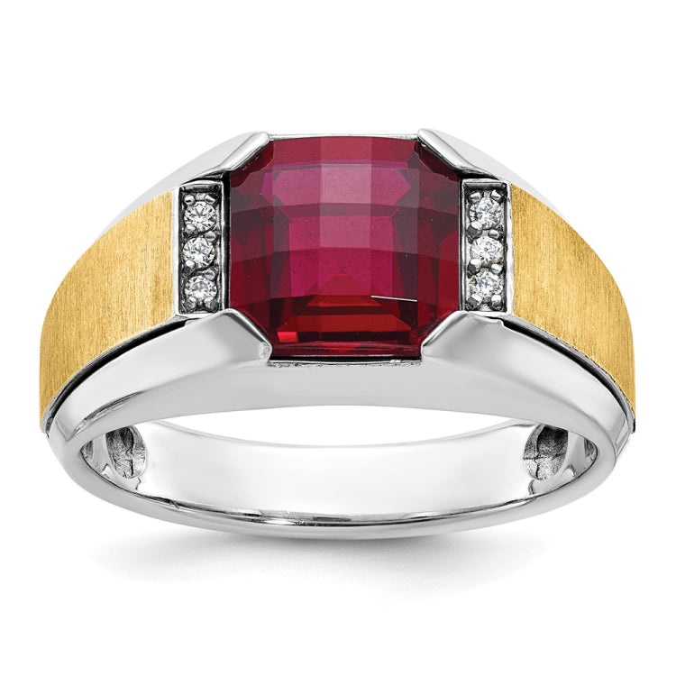 Men's Two-tone Created Checkerboard Garnet and Diamond Accent Ring Mounting