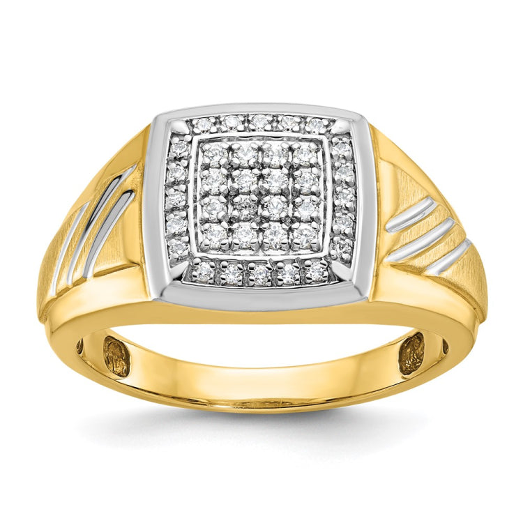 Men's YG 1/4cttw Open Back Dia Cluster Ring with grooves Mounting