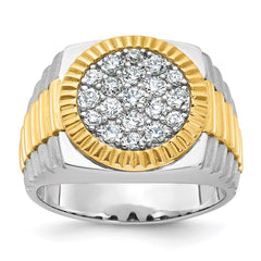 IBGoodman 14k Two-tone Men's Polished Satin and Ribbed 1 1/8 Carat BB Quality Diamond Round Cluster Ring