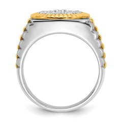 IBGoodman 14k Two-tone Men's Polished Satin and Ribbed 1 1/8 Carat BB Quality Diamond Round Cluster Ring