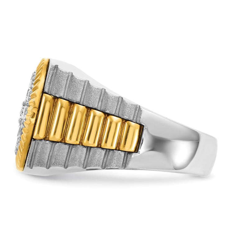IBGoodman 14k Two-tone Men's Polished Satin and Ribbed 1 1/8 Carat BB Quality Diamond Round Cluster Ring
