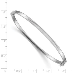 14k White Gold Polished 3.00mm Hinged Oval Bangle Bracelet
