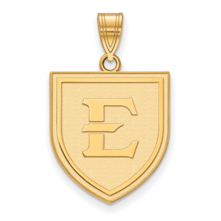 14k Gold LogoArt East Tennessee State University Letter E Shield Large Pendant