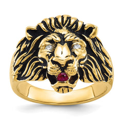 Men's Diamond/Gen Ruby Lion Head Ring with Black Antique Finish Mounting