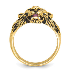 Men's Diamond/Gen Ruby Lion Head Ring with Black Antique Finish Mounting