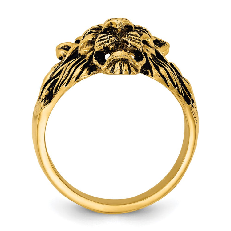 Men's Diamond/Gen Ruby Lion Head Ring with Black Antique Finish Mounting