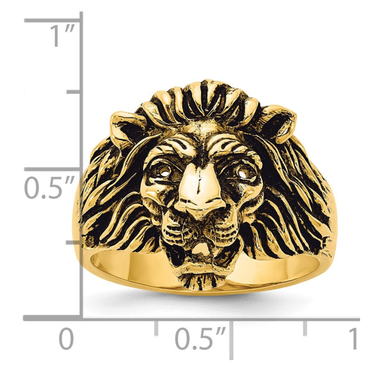 Men's Diamond/Gen Ruby Lion Head Ring with Black Antique Finish Mounting