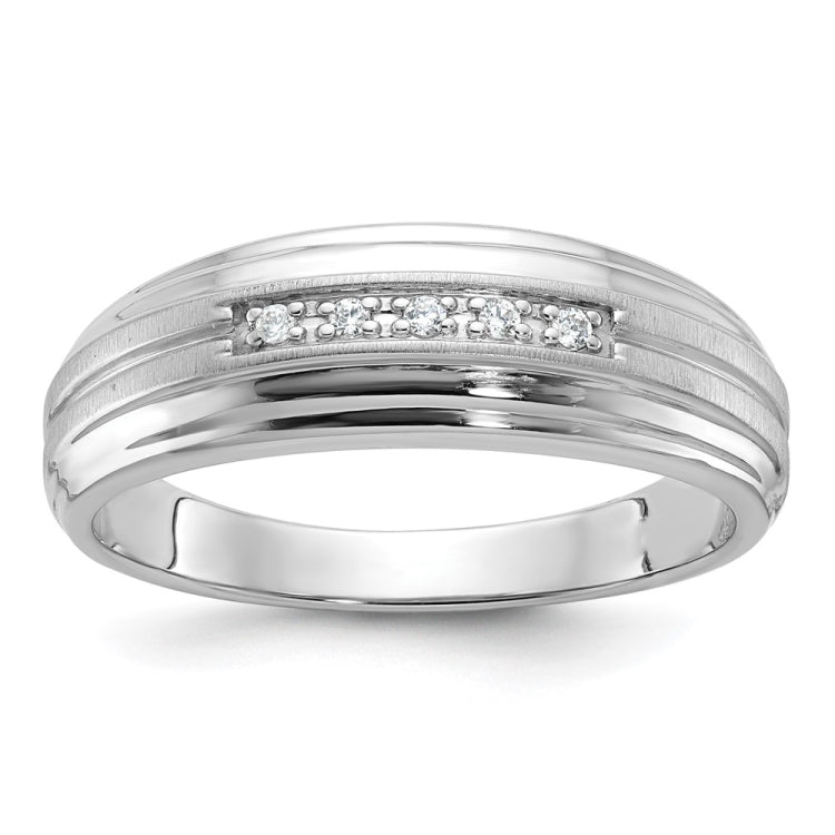 IBGoodman 10k White Gold Men's Polished Satin and Grooved 5-Stone 1/20 Carat BB Quality Diamond Ring