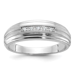 IBGoodman 10k White Gold Men's Polished Satin and Grooved 5-Stone 1/20 Carat BB Quality Diamond Ring
