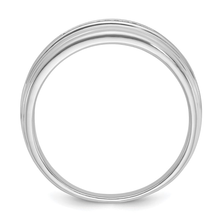 IBGoodman 10k White Gold Men's Polished Satin and Grooved 5-Stone 1/20 Carat BB Quality Diamond Ring