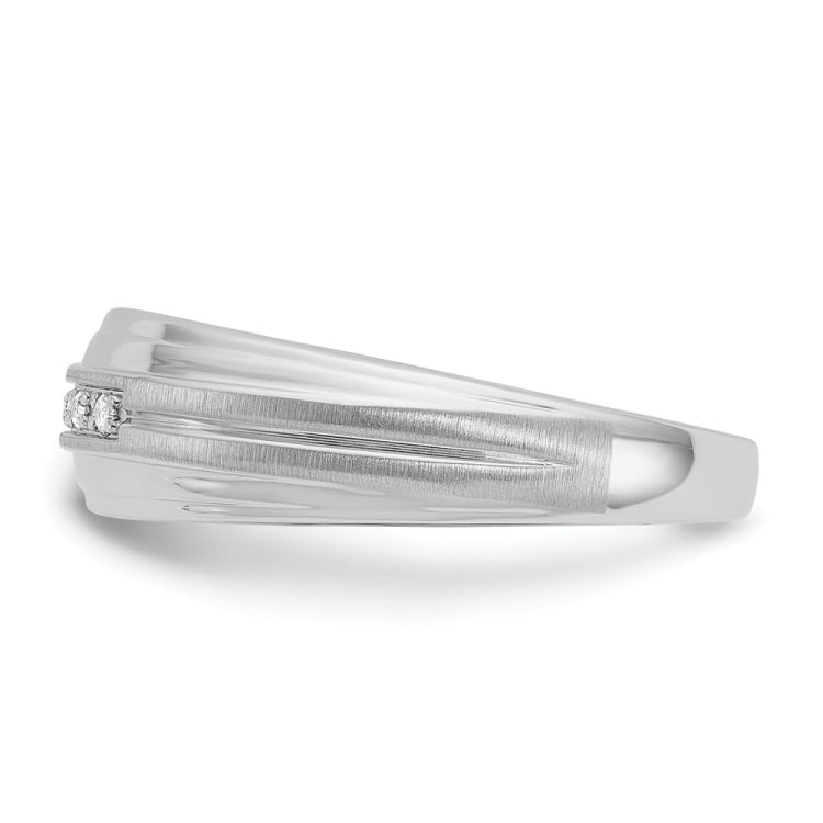 IBGoodman 10k White Gold Men's Polished Satin and Grooved 5-Stone 1/20 Carat BB Quality Diamond Ring