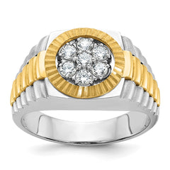 IBGoodman 14k Two-tone Men's Polished Satin and Textured 1/2 Carat BB Quality Diamond Cluster Ring
