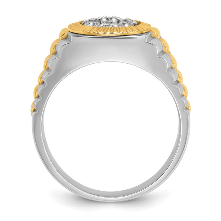 IBGoodman 14k Two-tone Men's Polished Satin and Textured 1/2 Carat BB Quality Diamond Cluster Ring
