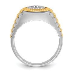 IBGoodman 14k Two-tone Men's Polished Satin and Textured 1/2 Carat BB Quality Diamond Cluster Ring