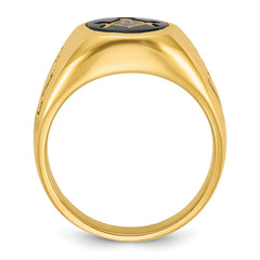 IBGoodman 14k Men's Polished and Grooved with Oval Created Sapphire Blue Lodge Master Masonic Ring