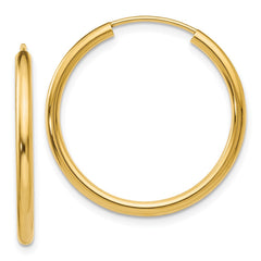 14k 2x25mm Polished Round Endless Tube Hoop Earrings