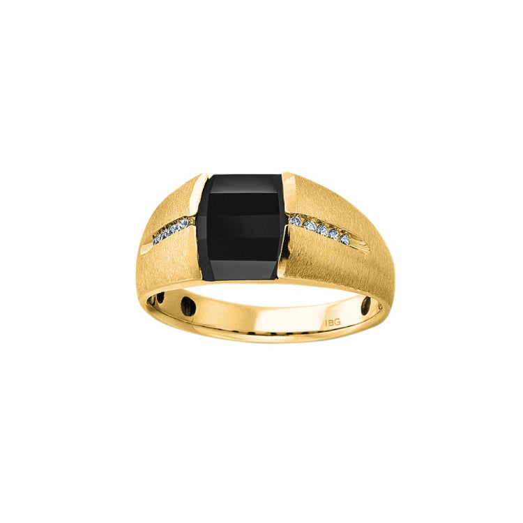 Men's Yellow Gold Onyx and Diamond Ring 1/10ct TDW