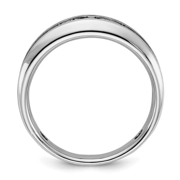 14k White Gold with Black Rhodium IBGoodman Men's Polished and Brushed Black and White Lab Grown Diamond Ring