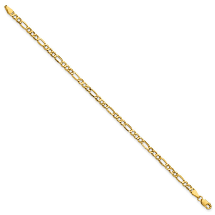 14K 10 inch 3.5mm Semi-Solid Figaro with Lobster Clasp Anklet