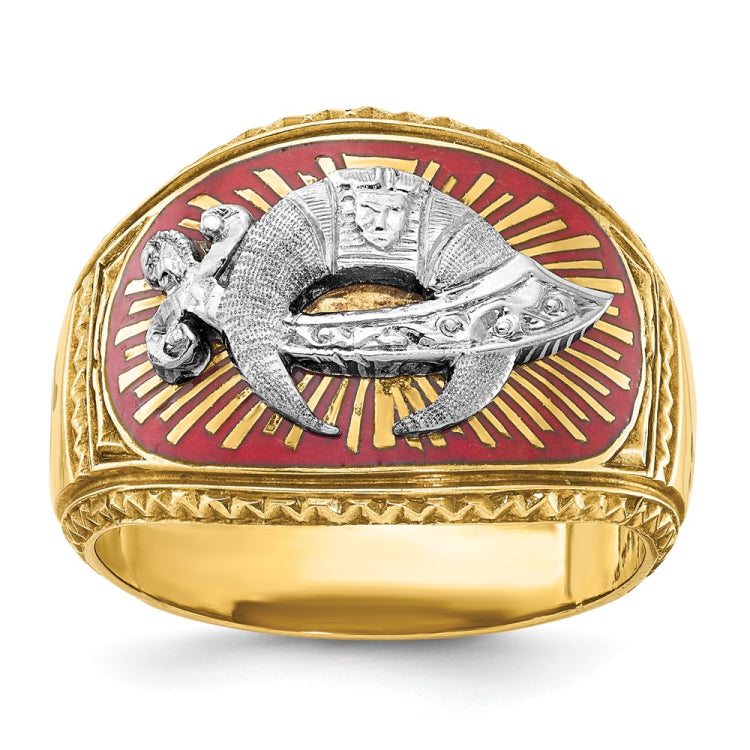 10K Polished with White Rh and Red Enamel Masonic Shrine Men's Ring