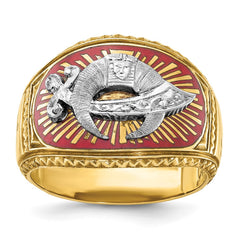 10K Polished with White Rh and Red Enamel Masonic Shrine Men's Ring