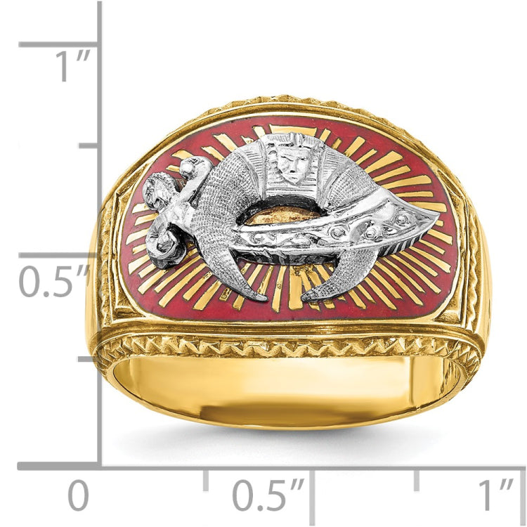 10K Polished with White Rh and Red Enamel Masonic Shrine Men's Ring
