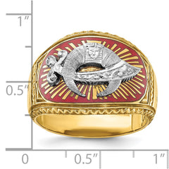 10K Polished with White Rh and Red Enamel Masonic Shrine Men's Ring