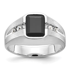 Men's WG Onyx and .14ct tw Diamond Ring with Satin Finish Accent Mounting