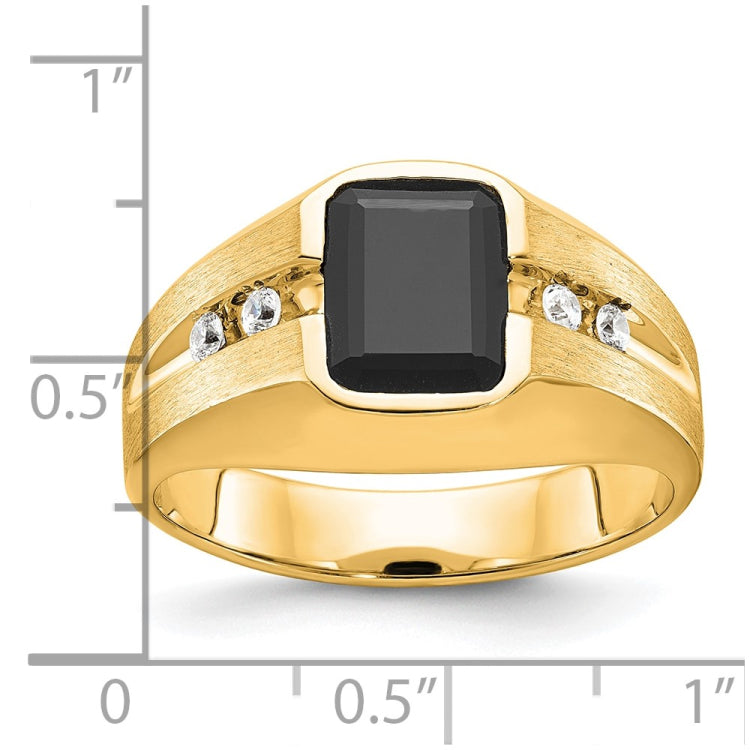 IBGoodman 14k Men's Polished and Satin Onyx and 1/8 Carat A Quality Diamond Ring