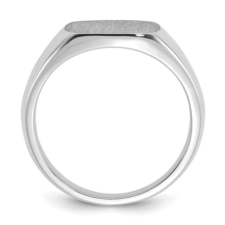 14kw 12mm x 12mm cushion face signet ring.